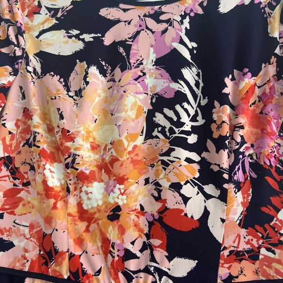 Maggy London Women's Vibrant Floral Knit Pleated Dress Navy Blue 12 knee length - Picture 2 of 7